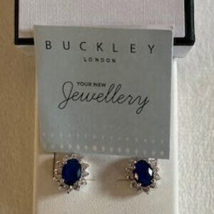 Brand New Buckley London Blue Oval & Crystal Halo Stud Earrings